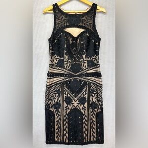 Vtg Sue Wong Black Lace Illusion Beaded Evening Cocktail Dress Sheer Back Small